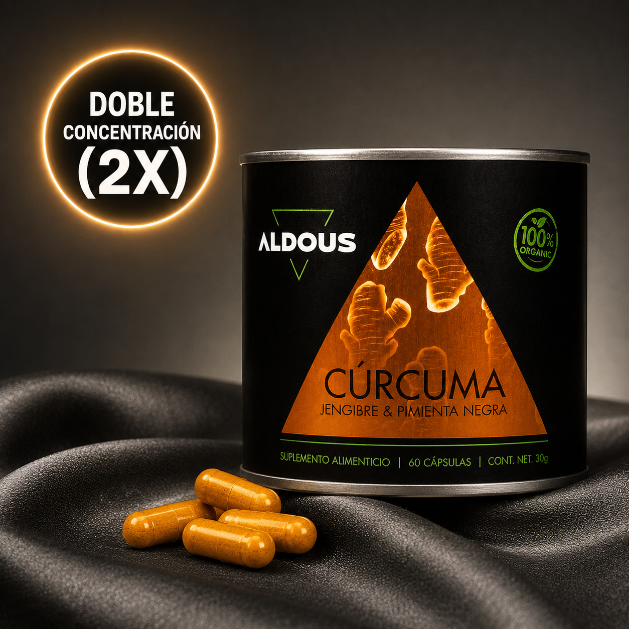 Cúrcuma Ecológica con Jengibre, Pimienta Negra y Probióticos (Doble Concentración)