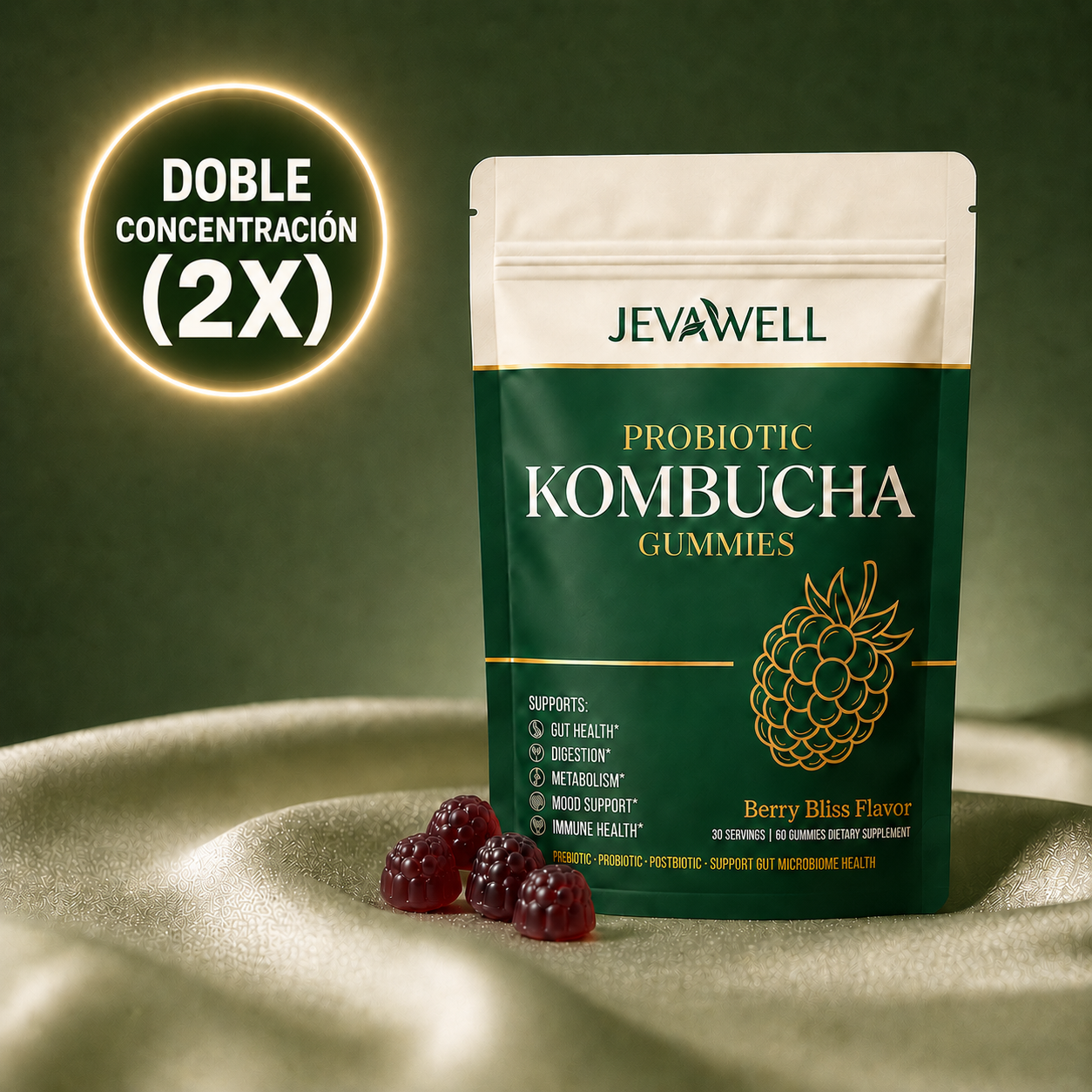 Gomitas De Kombucha Probiótica Para Piernas Hinchadas (Doble Concentración)