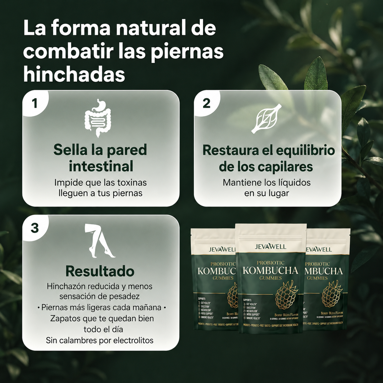 Gomitas de kombucha probiótica para piernas hinchadas