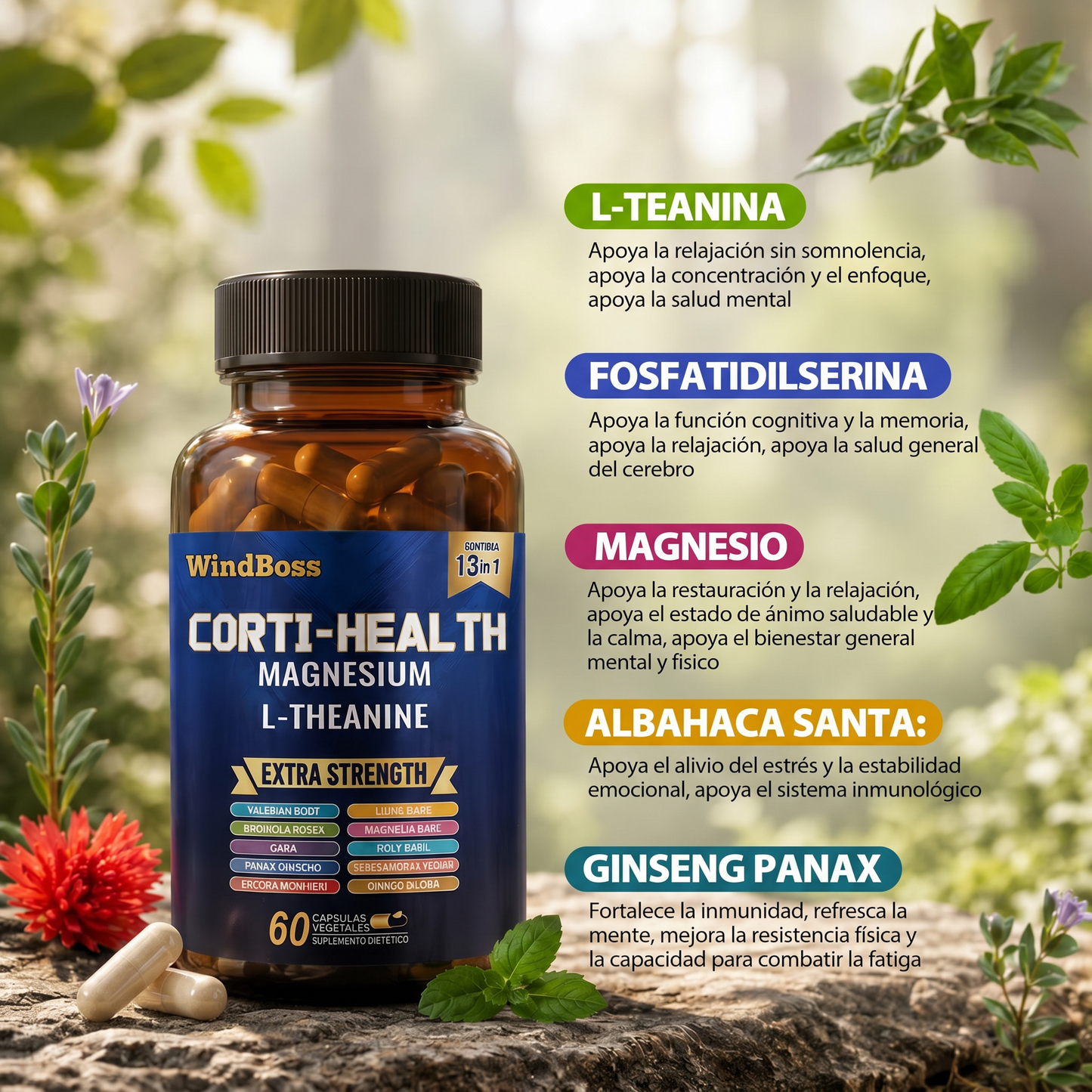 WindBoss Combo Multivitamínico de Soporte para Cortisol y Myo-Inositol