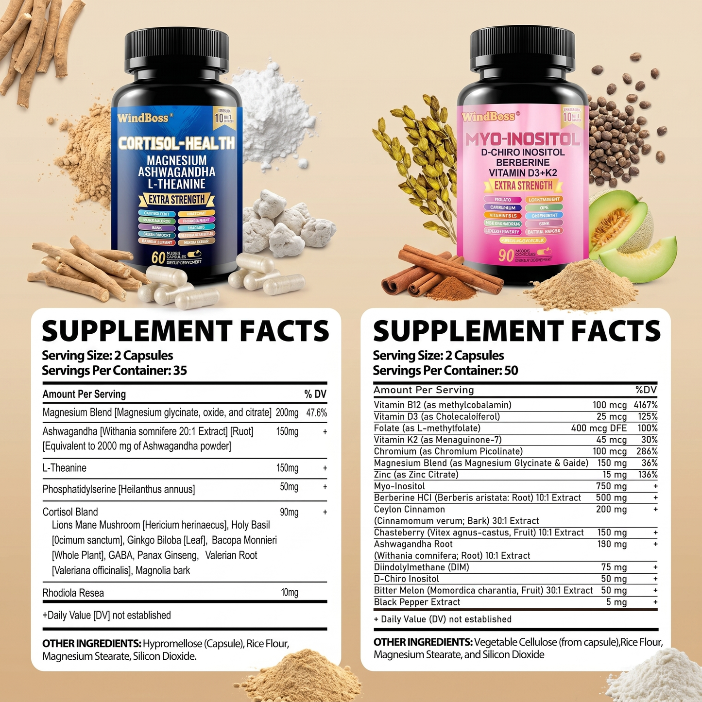 WindBoss Combo Multivitamínico de Soporte para Cortisol y Myo-Inositol