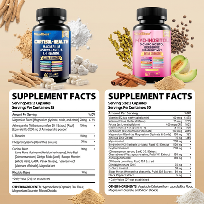 WindBoss Combo Multivitamínico de Soporte para Cortisol y Myo-Inositol